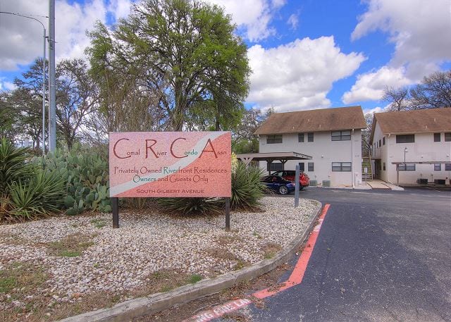 Comal River Condo Association entrance sign.