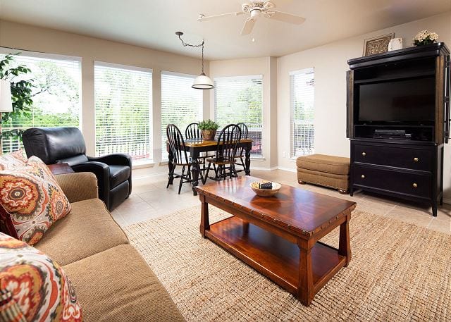 Waterwheel condo living room and dining table.