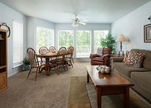 Waterwheel condo living room and dining table.