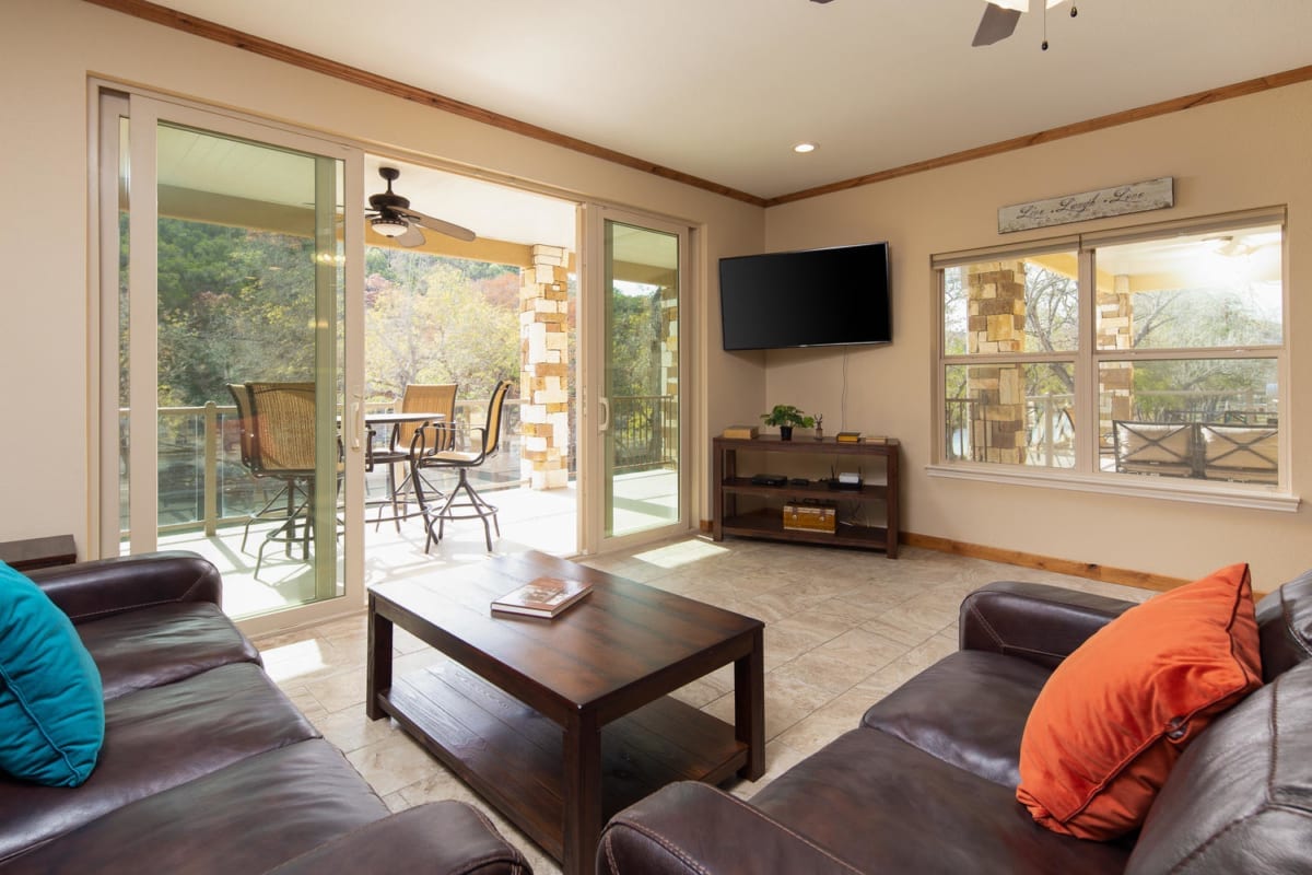 River Run Unit 209 - living room and balcony.