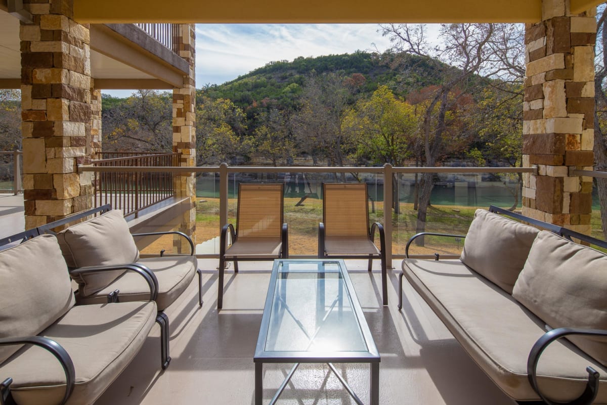 River Run unit 210 - balcony with furniture.