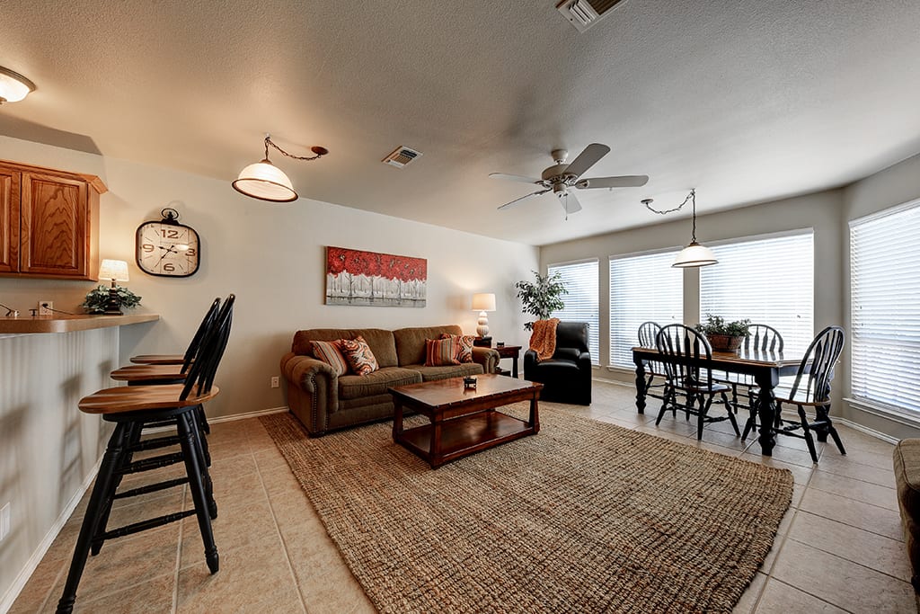 Waterwheel condo living room and dining table.