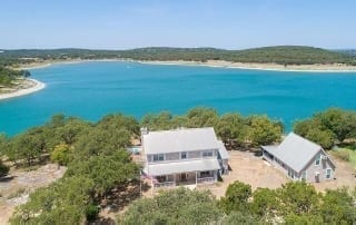 Aerial Photo of a Vacation Home along Canyon Lake's Edge.