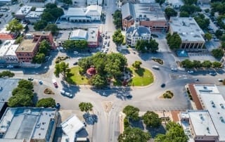 Aerial View of Downtown New Braunfels TX.