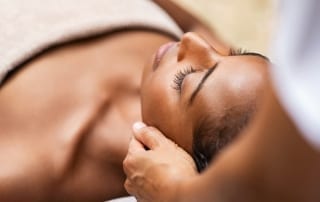 Woman relaxes during a spa retreat in New Braunfels, TX